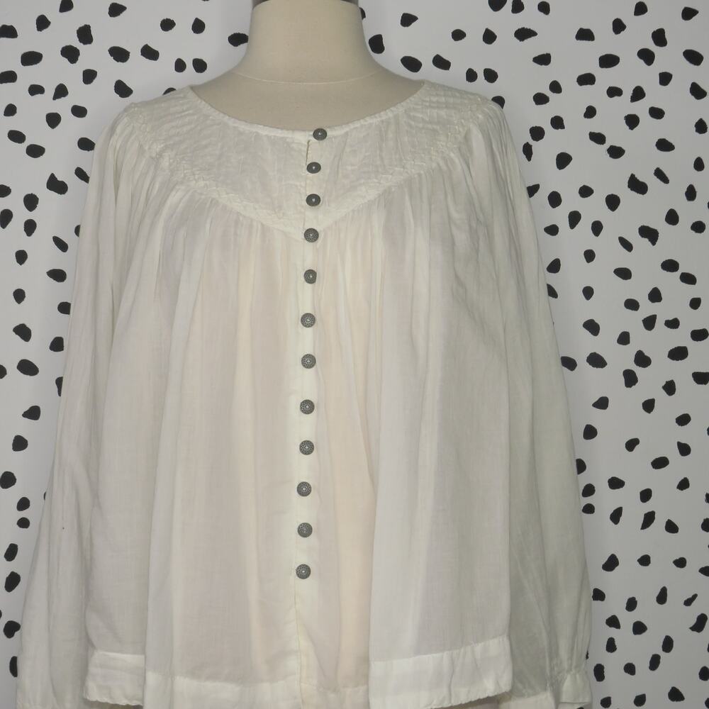 Free People White Boho Button Front Cool Meadow Cotton Top - Picture 6 of 12